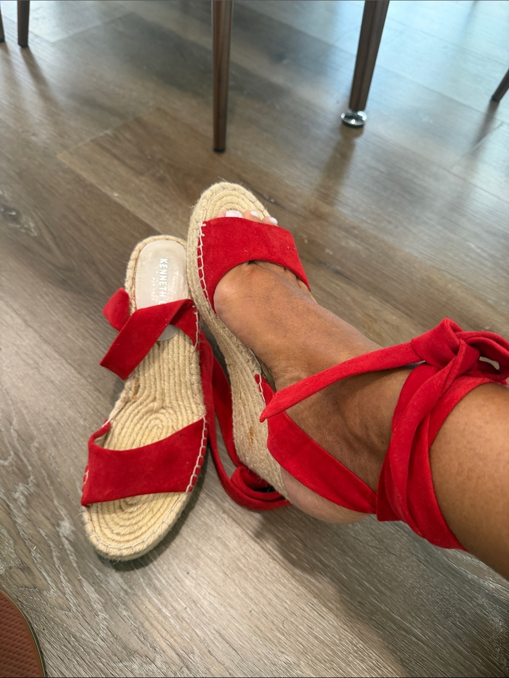 Kenneth Cole Red Suede Espadrille Wedge Sandals with Wrap Ankle Tie